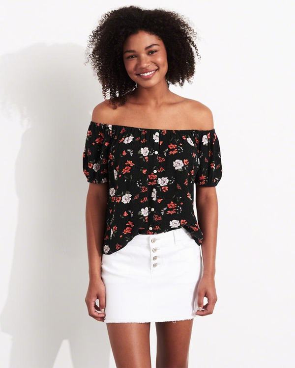 Camicette Hollister Donna Off-The-Shoulder Rayon Nere Italia (510IQCST)